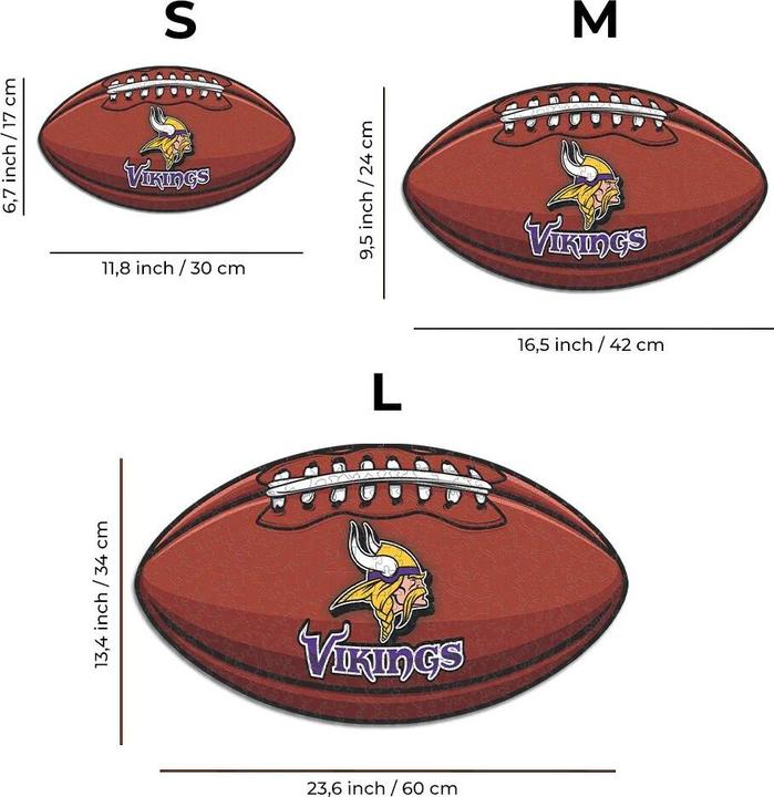 Actual product image Iconic NFL - Minnesota Vikings– Football with Logo - Wooden Puzzle Size M (270 pieces) (270 pieces)