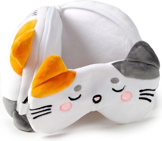 Immagine prodotto Puckator Relaxeazzz Peluche Adoramals Gatto Lola Cuscino da viaggio rotondo e maschera per gli occhi (Cuscino per testa e collo)