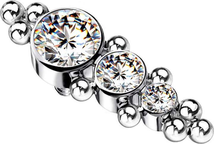 Produktbild Star Piercing Dermal Anchor silber mit Kugeln und drei Kristallen silber (Titan G23, ohne Messing)