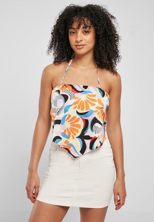 Actual product image Urban Classics Ladies Cropped AOP Satin Triangle Top - 17922 (L)