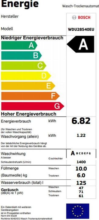 Energie-Label Bosch Hausgeräte Wdu28540eu (CH-Stecker)