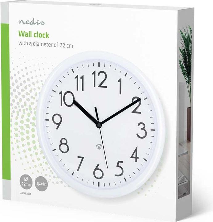 Immagine prodotto Nedis Orologio da parete - Diametro: 220 mm - Plastica - Bianco (22 cm)