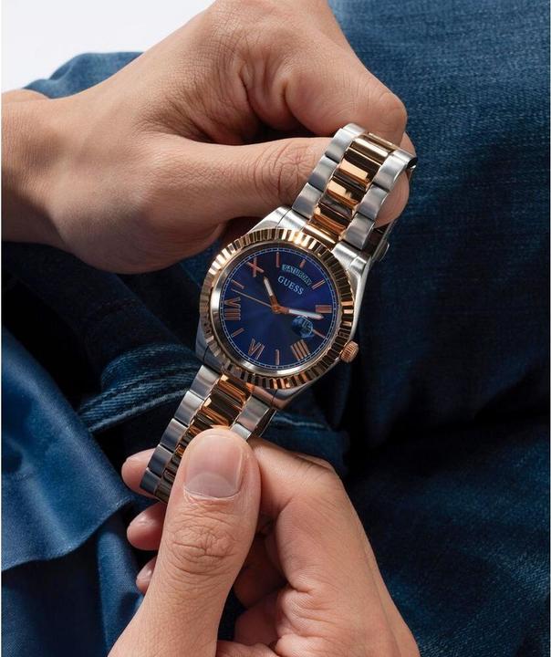 Actual product image Guess Men's Watch GW0265G12 Steel Bi-Color Rosegoud Quartz and Blue Dial (42 mm)