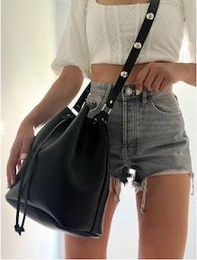 Actual product image Only-Bags.Store Black Leather Bucket Bag, Studded Leather Bag, Shoulder Bag, Crossbody Bag, Full Grain Leather