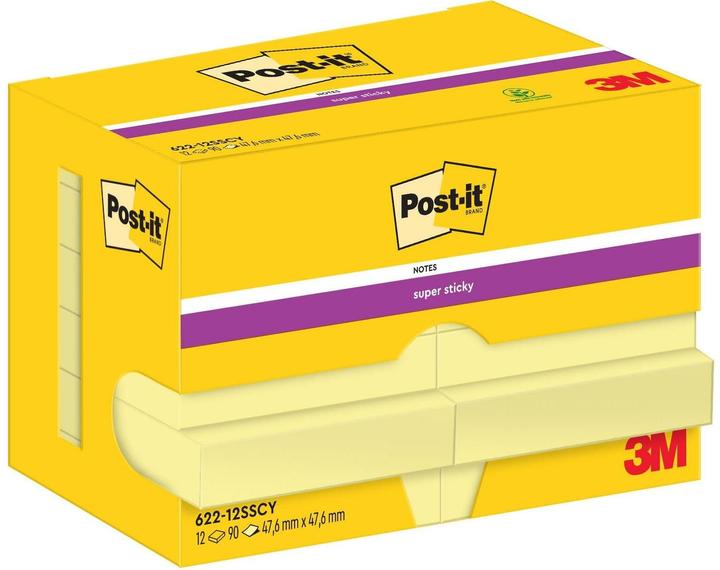 Produktbild Post-it Super Sticky Haftnotizen extrastark 62212SY gelb 12 Blöcke (47.6 x 47.6 mm)