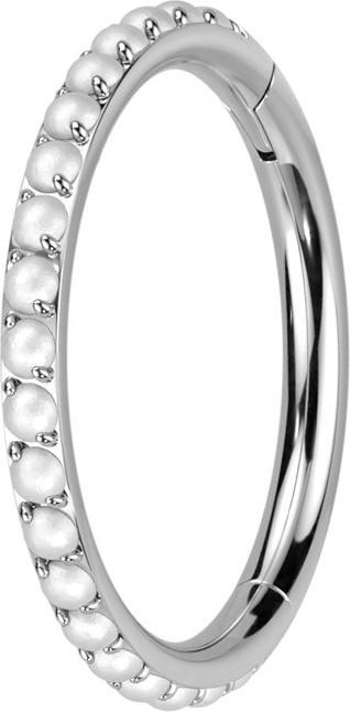 Star Piercing Micro Segmentring klappbar silber seitlich Perle weiss (ohne Messing, Titan G23)