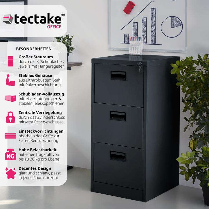Actual product image tectake Filing Cabinet - 3 drawers, suspension rails, lockable, label holders