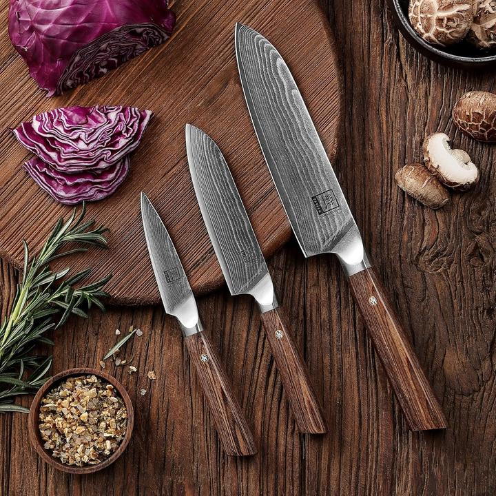 Produktbild Zayiko Kasshoku Damastmesser-Set (3-teilig) mit VG10 Kern (18 cm)