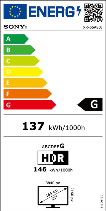 Energie-Label Sony OLED XR65A80J (65", X80J, OLED, 4K, 2021)