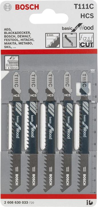 Immagine prodotto Bosch Professional Zubehör Lama per seghetto alternativo T 111 C Basic per legno, confezione da 5 pz.