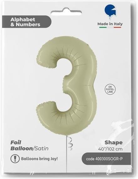 Actual product image Grabo Foil balloon 100 cm number "3", satin olive green (1 x)