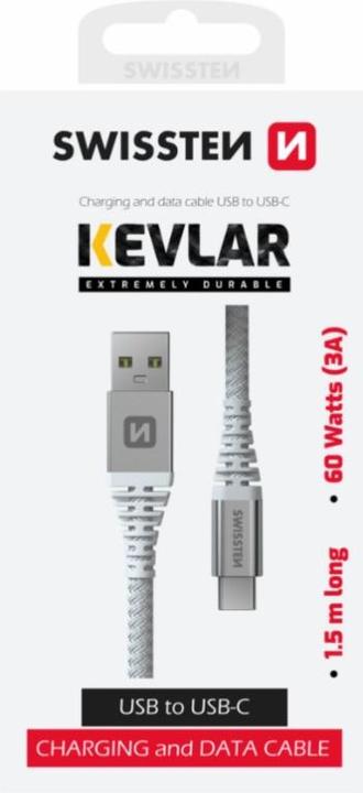 Actual product image Swissten Data Cable Kevlar USB / USB-C 1.5 M White (1.50 m, USB 3.2 Gen 1)