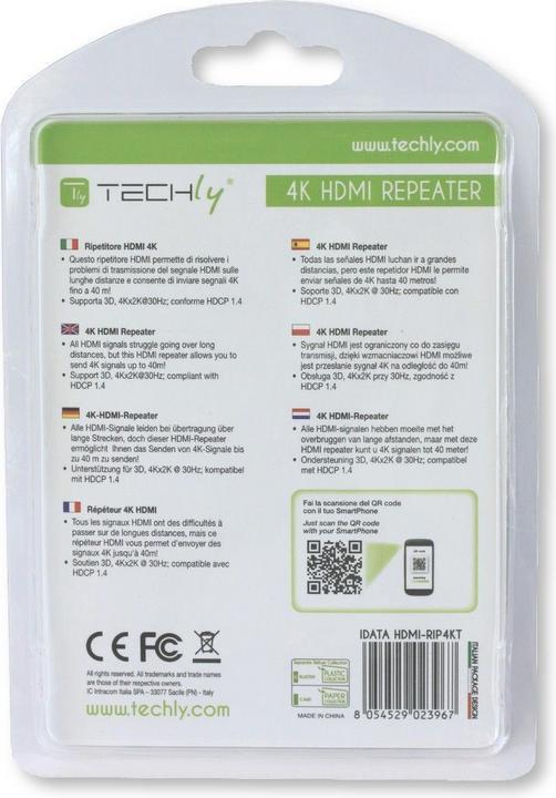 Actual product image Techly HDMI 2.0 4K Repeater YUV 4:4:4