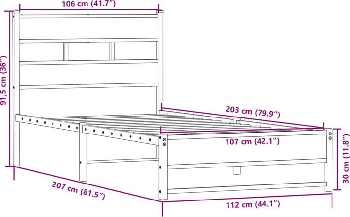 Immagine prodotto VidaXL Letto in metallo Rete a doghe letto singolo Struttura letto senza materasso 107x203cm (107 x 203 cm)