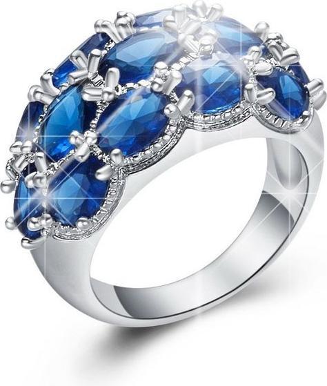 Hermex versilberter Ring mit Sapphire Quartz Blau - Gr. 61 / Size 10 (10, 61, 925 Silber)