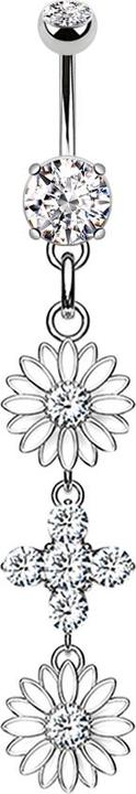 Image du produit Star Piercing Banane argent avec pendentif deux fleurs (Laiton, Acier chirurgical 316L)