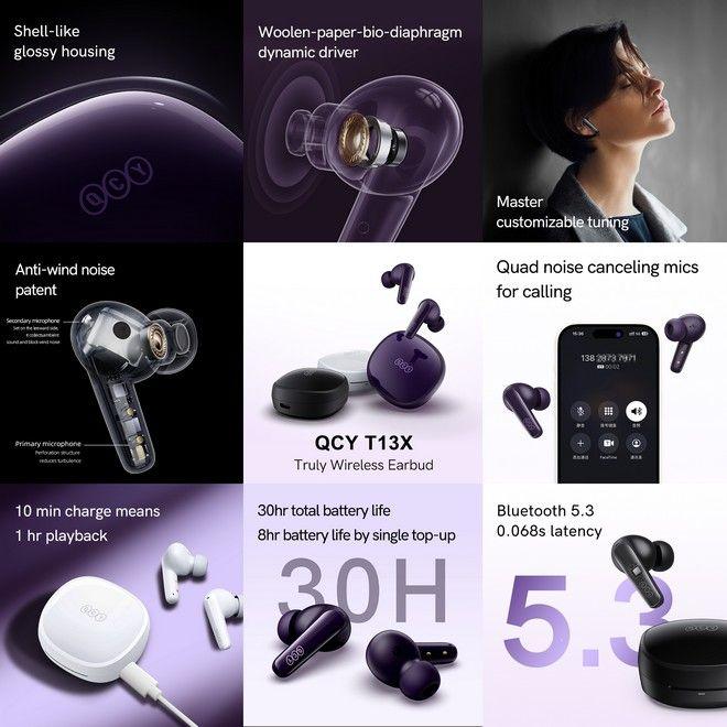 Immagine prodotto QCY Auricolari wireless TWS T13x (viola) (ANC, 8 h, Senza fili)