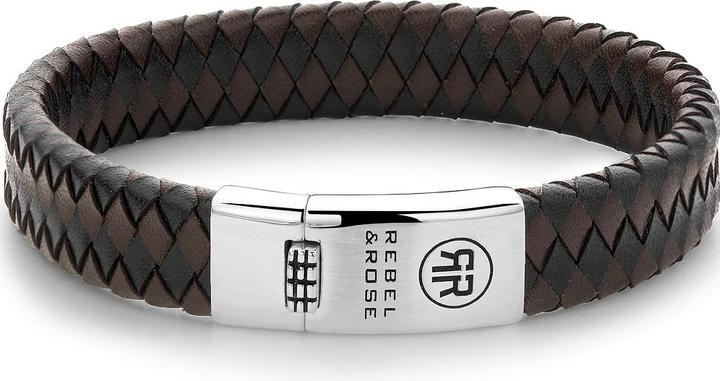 Actual product image Rebel & Rose Bracelet Braided Flat RR-L0126-S-L Men's (19 cm, Sterling silver 925, Calfskin)