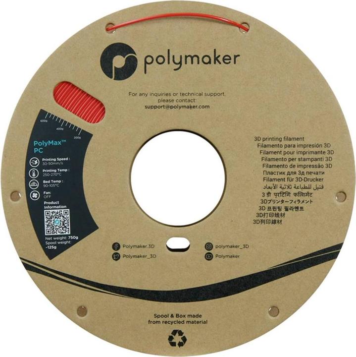 Produktbild Polymaker PC02002 Polymax Tough Filament PC (Polycarbonat) hohe Steifigkeit, hit (Carbon, 1.75 mm, 750 g, Weiss)