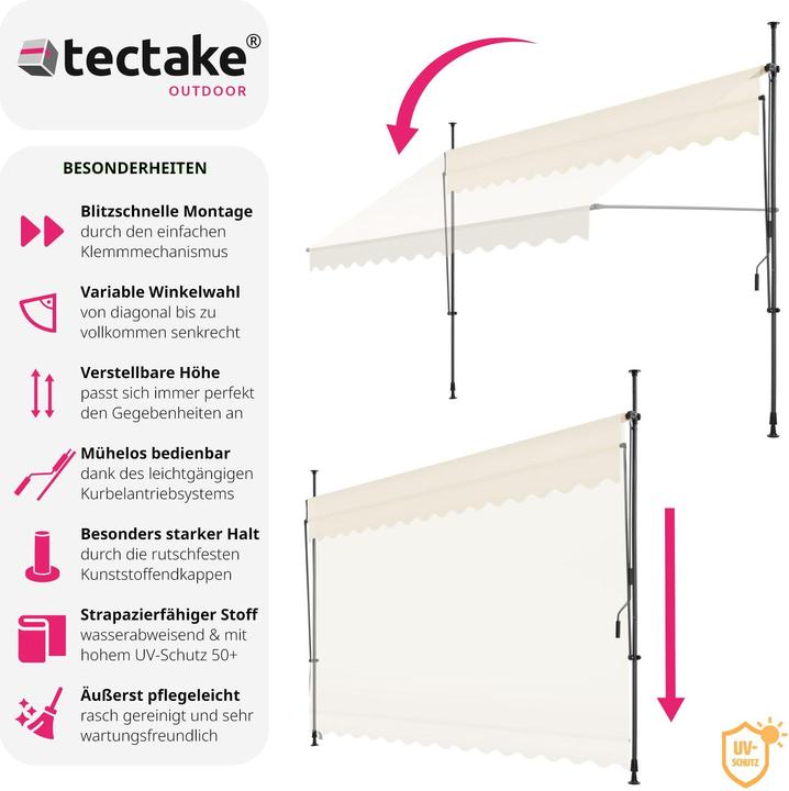 Produktbild tectake Klemmmarkise mit Handkurbel (3.50 m)
