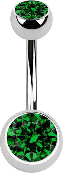 Produktbild Star Piercing Banane silber mit zwei Kugeln Kristall grün (ohne Messing, Chirurgenstahl 316L)