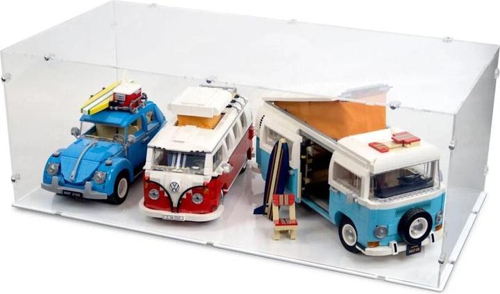 iDisplayit Présentoir acrylique XXL pour LEGO® 10220/10279/10252 Volkswagen T1/T2 & Beetle (avec fond blanc)