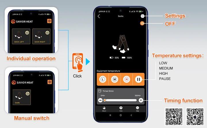 Produktbild Savior beheizbare Ski-Socken Bluetooth Montreal inkl. Akku (35 - 37)