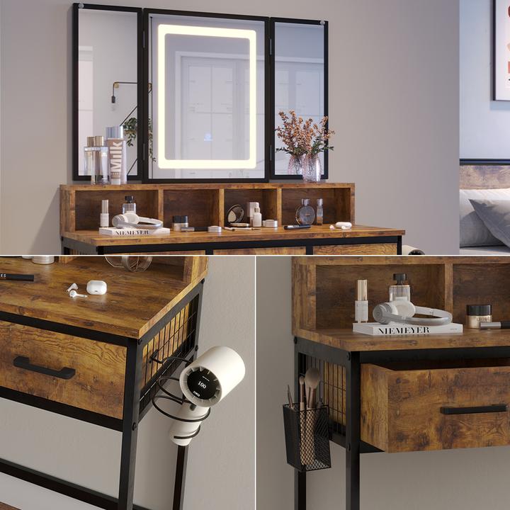 Actual product image Vichy Dressing table Fyrk, Rustic oak, 90 cm with stool and LED mirror