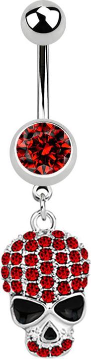 Actual product image Star Piercing Banana silver with red skull pendant (without brass, Surgical steel 316L)