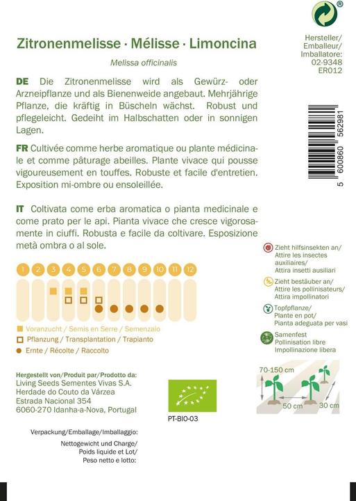 Produktbild Living Seeds Zitronenmelisse (Pflanzensamen)