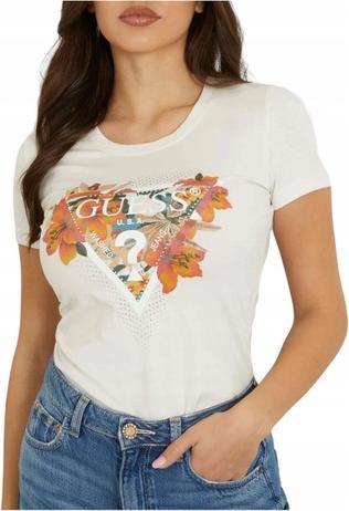 Guess Damen T-Shirt Ss Cn Tropical Triangle Tee Ecru S (S)