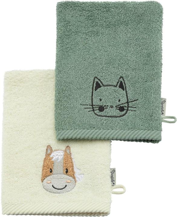 Sterntaler Gant de toilette bébé Ferme Lot de 2 vert pierre/blanc