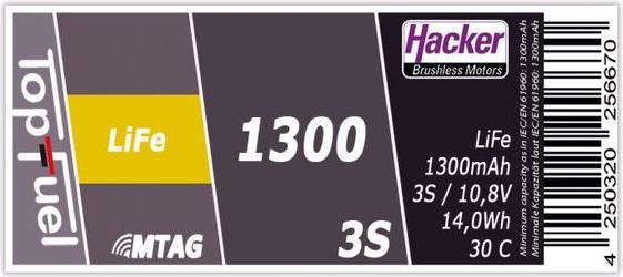 Image du produit Hacker LiFe Pack TF LiFe 1300mAh 3S MTAG (9.90 V, 1300 mAh)