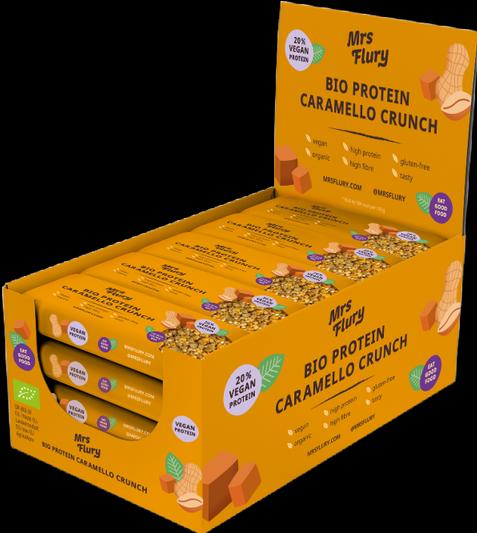 Actual product image Mrs Flury Bio Protein Caramello Crunch Riegel Box 15 Riegel (15 pcs.)
