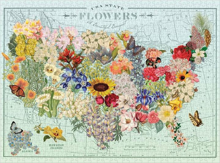 Actual product image Abrams & Chronicle Wendy Gold USA State Flowers 1000 Piece Puzzle (1000 pieces)