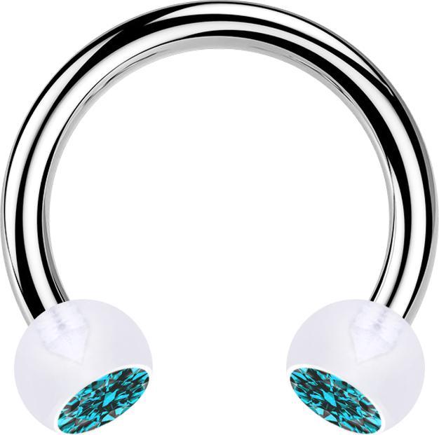 Produktbild Star Piercing Circular Barbell silber mit zwei Kugeln transparent Kristall aqua (ohne Messing, Bioflex, Chirurgenstahl 316L)