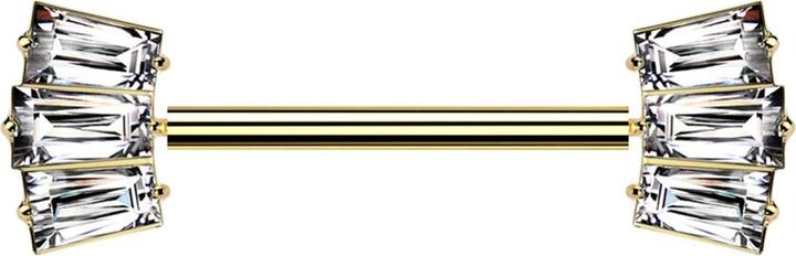 Immagine prodotto Star Piercing Threadless Barbell vergoldet mit zwei drei Baguette Kristalle silber (senza ottone, Titanio G23)