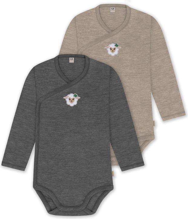 Normani 2er Pack Bio Baby-Body Langarm Wickelbody aus Merinowolle für Junge und Mädchen - 9353