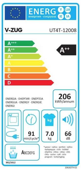Label énergétique V-Zug 1200810004 (7 kg, Gauche)