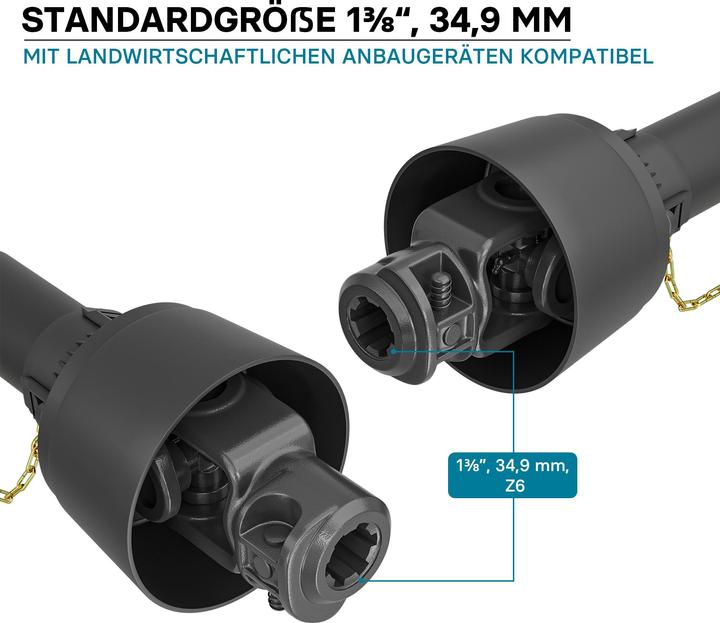 Actual product image Wiltec PTO Shaft T1 Drive Shaft 800-1040mm 210Nm 540rpm, 18kW (25hp), 2x 1 3/8" 6 teeth Tractor Attach (Tractor accessories)