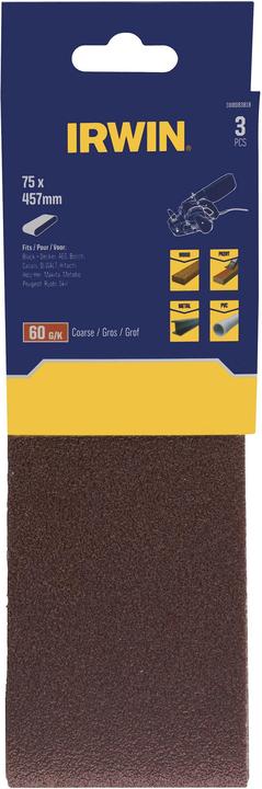 Actual product image Irwin Endless belts for power tools 75 mm x 457 mm, p 60 /for metal, wood, paint and art tools (P60)