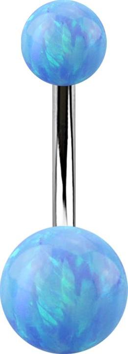 Actual product image Star Piercing Banana silver with two balls opal light blue (Surgical steel 316L)