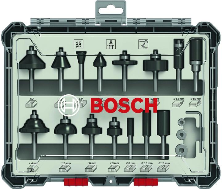 Produktbild Bosch Professional Zubehör 15-teiliges Fräser-Set, 6-mm-Schaft für Handfräsen