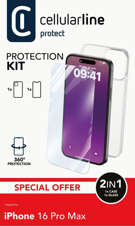 Actual product image Cellularline Protection kit for (Apple iPhone 16 Pro Max)