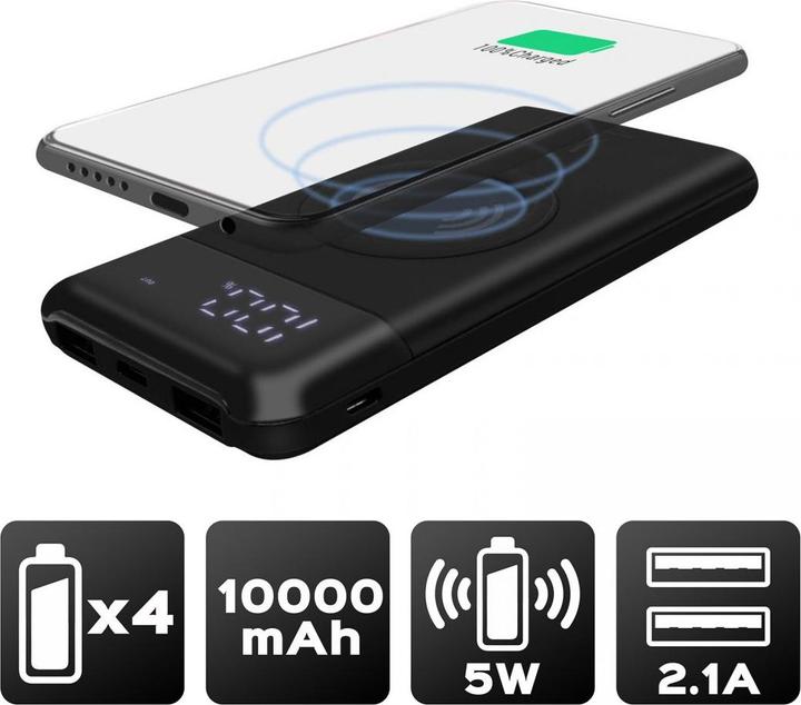 Actual product image Akashi ALTPB8000WIRL 2x USB + USB-C Port & QI Charger (10000 mAh)