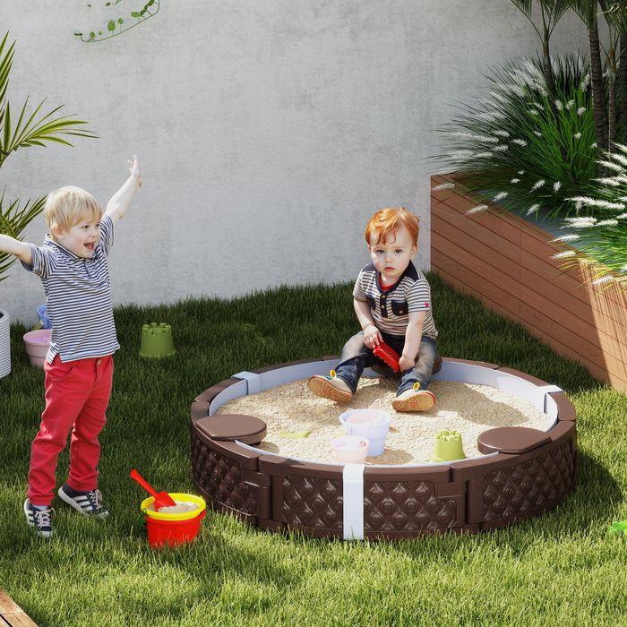 Produktbild Swisshandel24 Sandkasten, Runde Sandkiste für bis zu 3 Kinder, mit 3 Sitzen, Dunkelblau