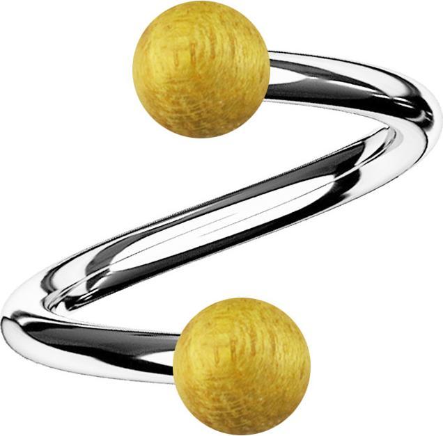 Image du produit Star Piercing Spirale argentée avec deux boules en bois de jackfruit (sans laiton, Acier chirurgical 316L, Organique)