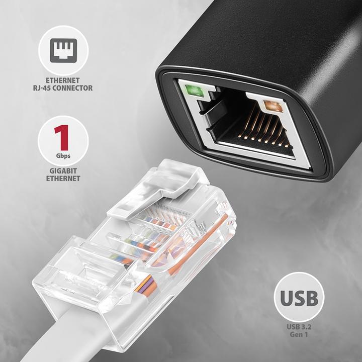 Image du produit Axagon ADE-AR, USB-A 3.2 Gen 1 - Gigabit Ethernet s????ov?? karta, Realtek 8153, auto-installation (USB 3.0, RJ45 Gigabit Ethernet (1x))