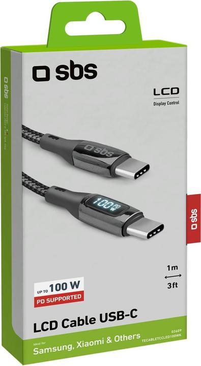 Immagine prodotto SBS Cavo da USB-C a USB-C 100W w. Display 1m nero (1 m, USB 3.0)