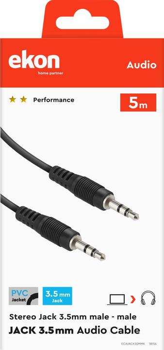 Actual product image Ekon Audio cable with a 3.5mm male - male jack (5 m, 3.5mm jack (AUX))